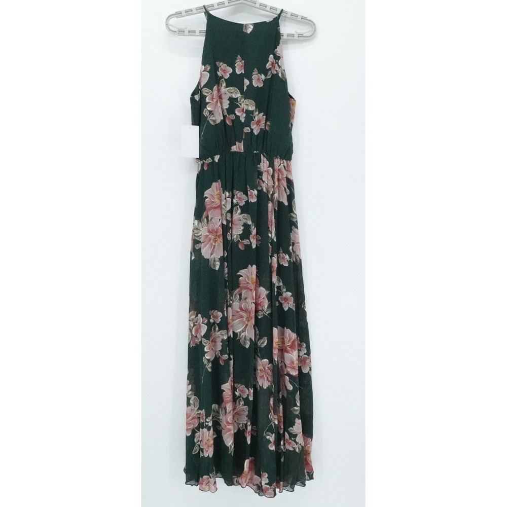 Alexa B Nites Dress Womens 6 Green Floral Maxi Belted Spring‎ Boho Casual - Picture 2 of 10